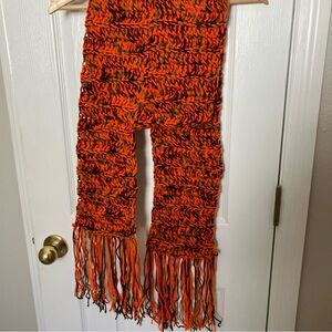 Handmade Orange and Black Knit Scarf 6” x 68”